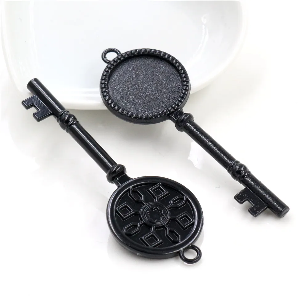 5pcs 20mm Inner Size Antique Silver Plated and Bronze  and Black Classic Key Style Cabochon Base Setting Charms Pendant