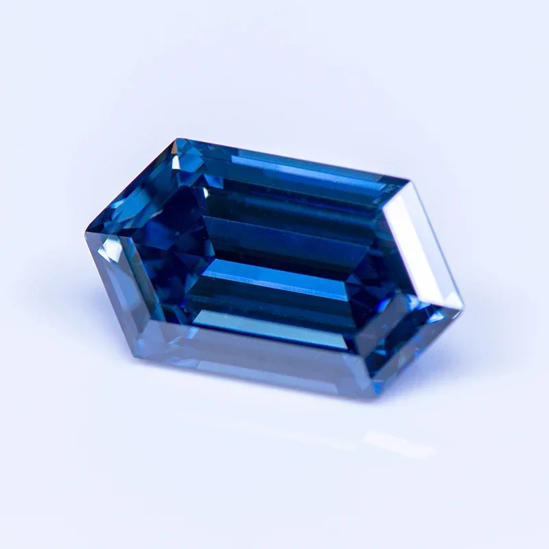 Moissanite Stone Primary Color Royal Blue Long Hexagon Shape Gemstone Lab Created Heat Diamond for Charm Jewelry with GRA Report