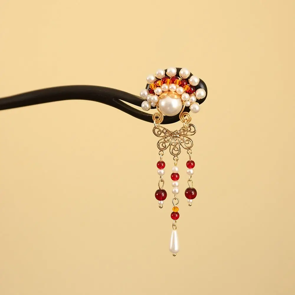 

Elegant Tassel New Chinese Style Hair Clip Pearl Flower Hanfu Hairpin Antique Retro Horse Face Skirt Headwear for Women