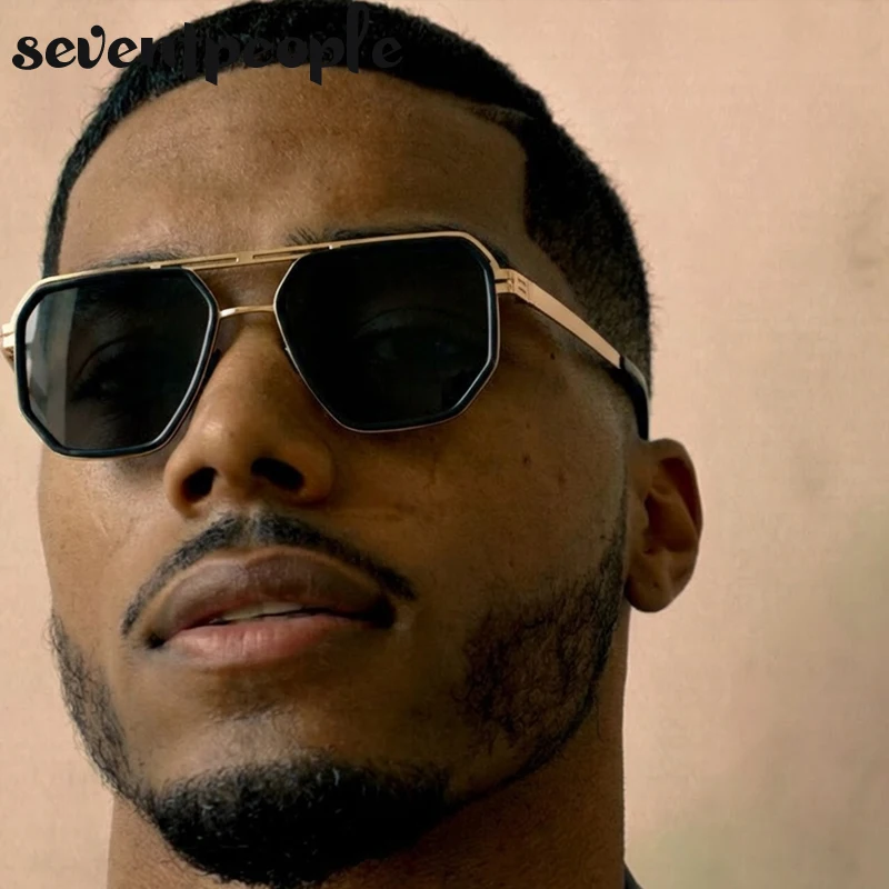 

Oversized Polarized Polygon Punk Sunglasses Men 2025 Luxury Brand Trendy Metal Frame Square Sunglass Classic Double Beam Shades