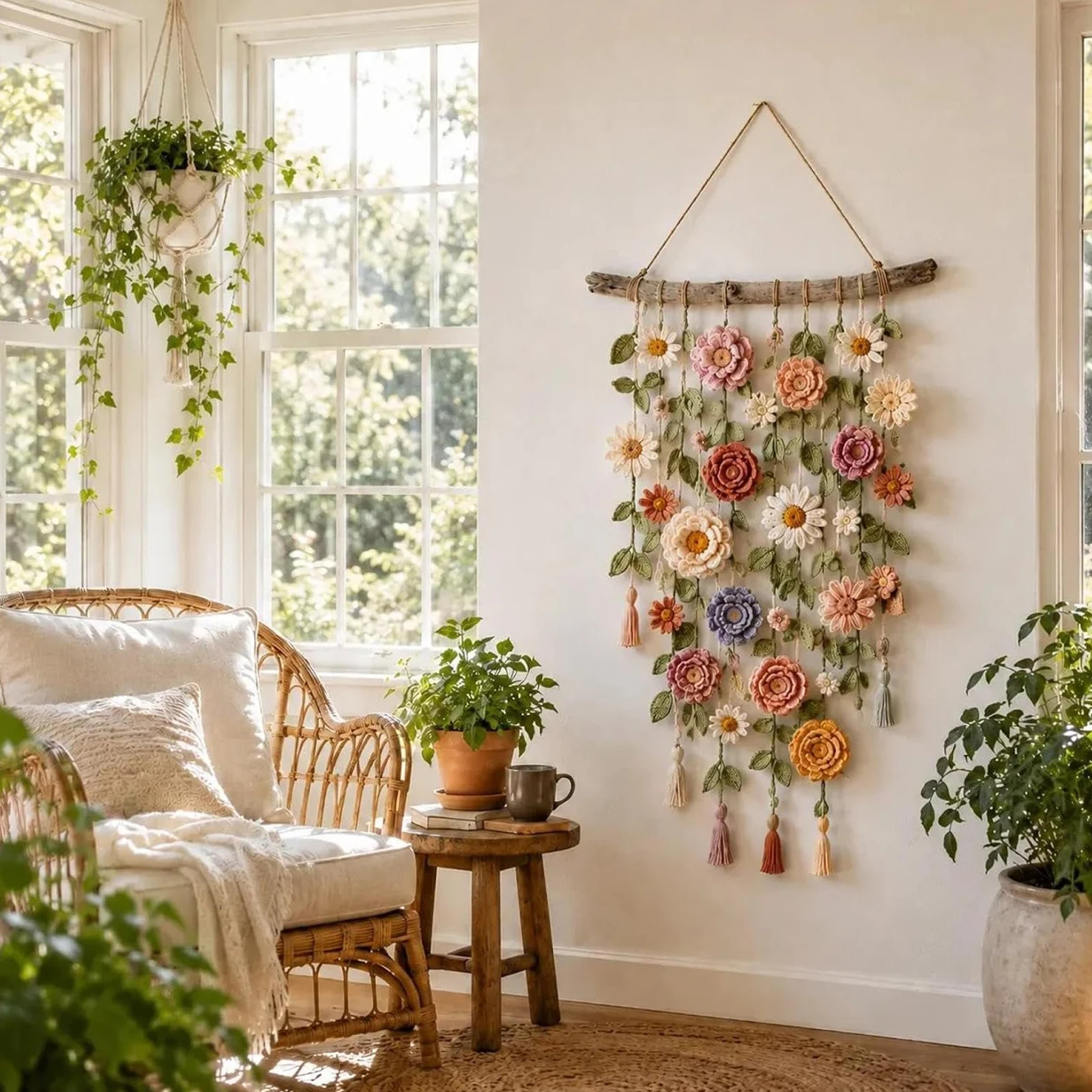 งานถักโครเชต์ลายดอกไม้ทำมือจาก - Macrame Wall Hanging บทวิจารณ์และราคา
