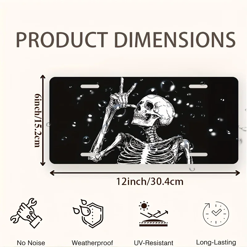 Rock Hand Gesture Skeleton Skull Dark Galaxy Grunge Gothic Art Style 2D Flat Printed License Plate Aluminum Metal Painting High