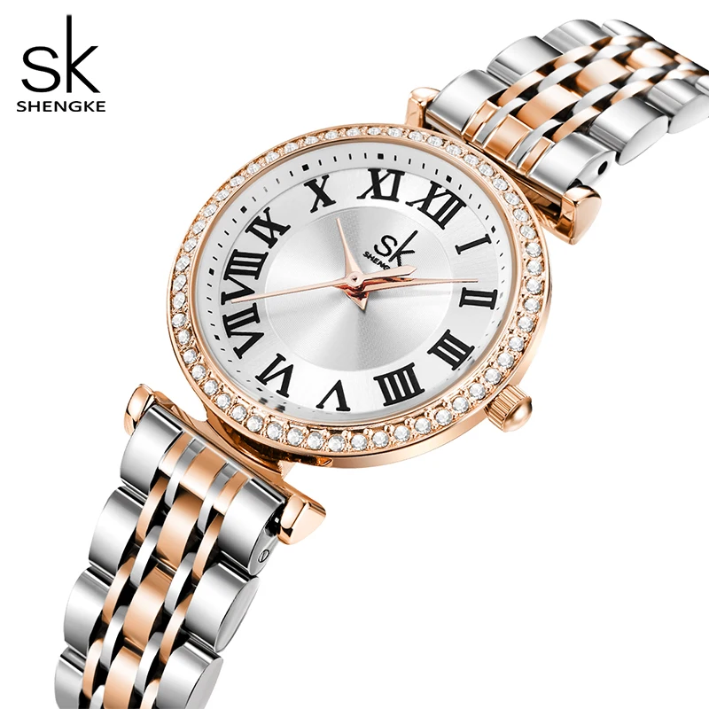 Shengke Top Brand Luxury Women Watch Stainless Steel Material Waterproof Watch Ladies Watches Diamond Clock Relogio Feminino