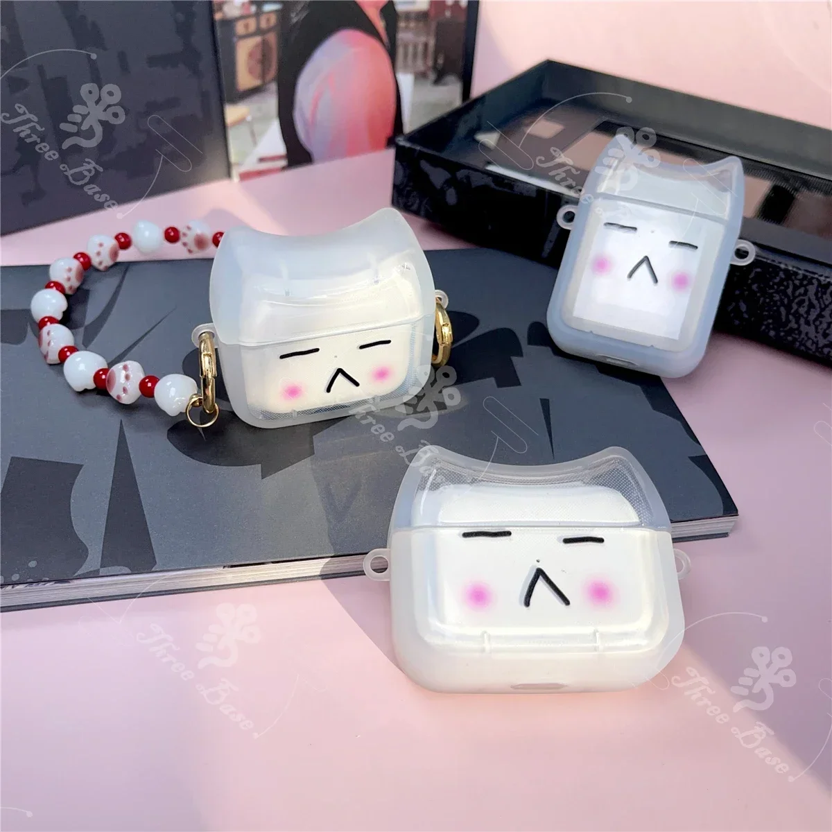 Threebase Case For AirPods 3 Gen 2 pro2 Suga KPOP AgustD Soft Case Wrist chain Portable ShockProof Protective Cat earphone Cover