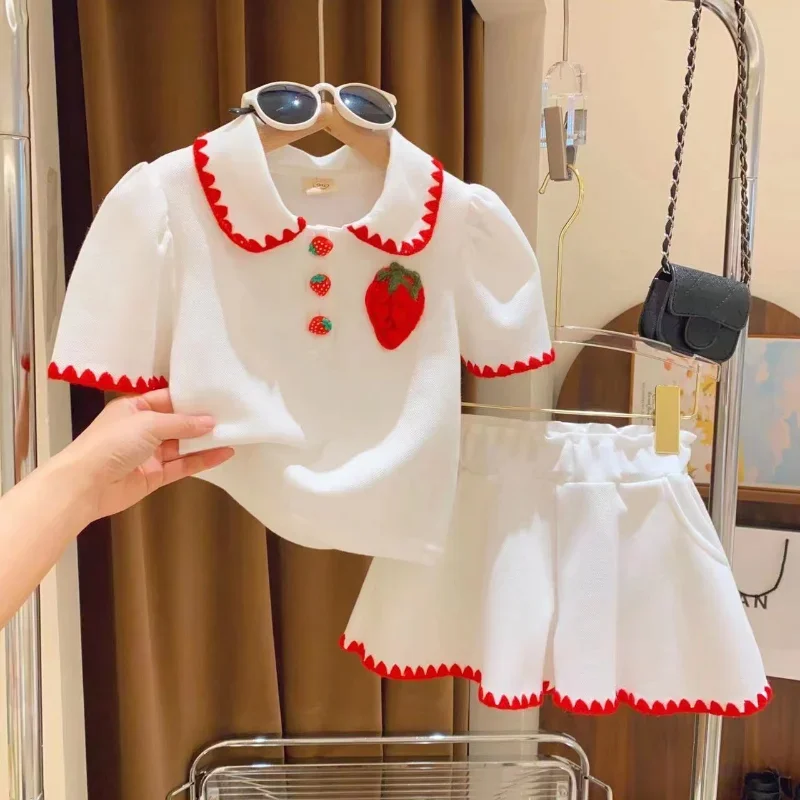 Fashion Baby Girls Clothes Sets Summer Children T Shirt Shorts 2 Pieces Suit Cute Strawberry Kids Casual Sportswear 2-8 Years