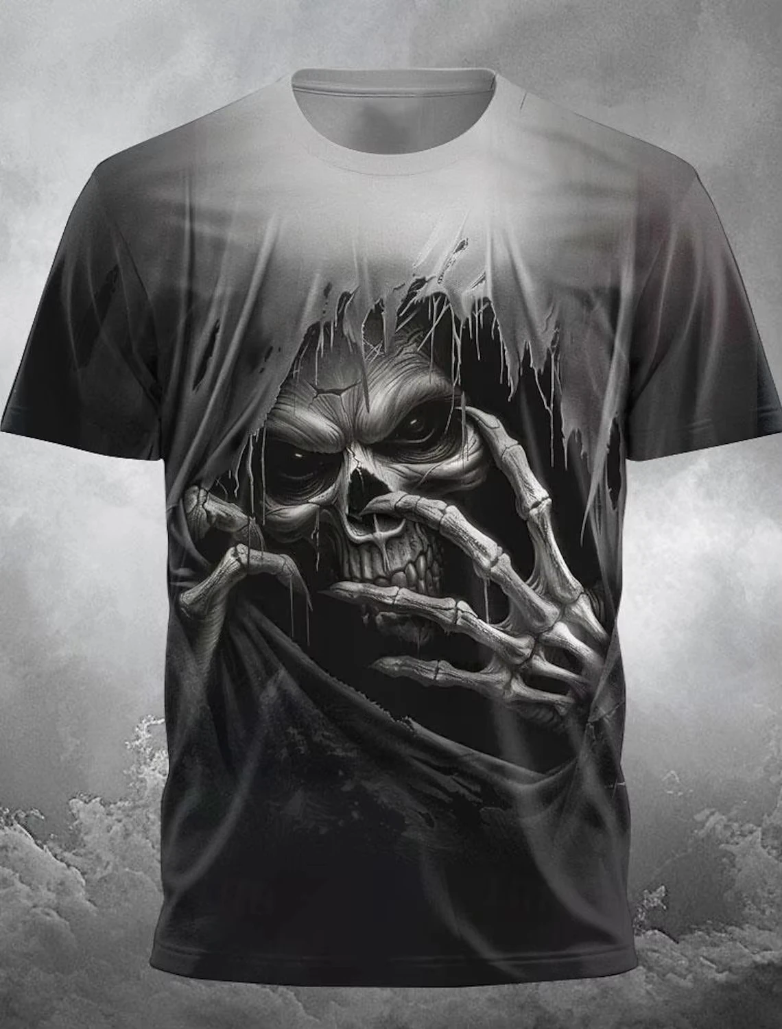 Halloween Green Smoke Grim Reaper Skull Graphic Short Sleeve T Shirt Men Family Matching Outfits Horror Dark Streetwear Tee