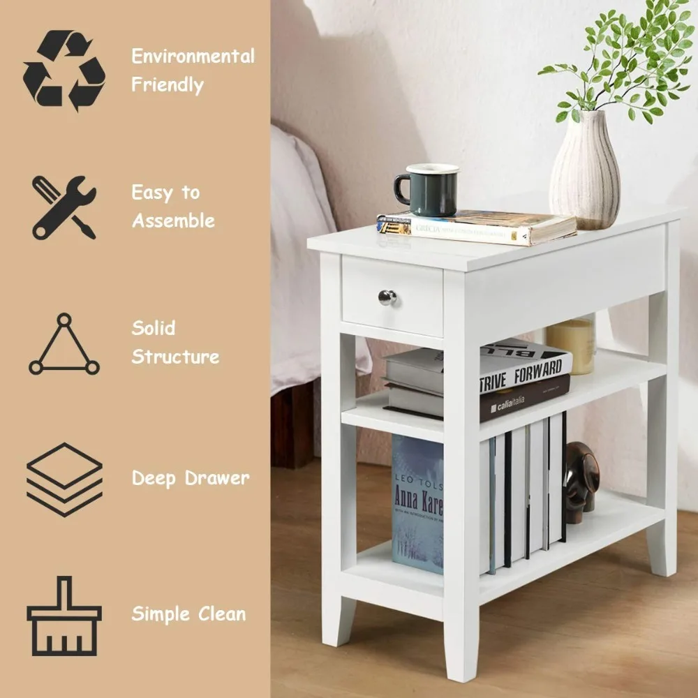 

Narrow-sided Tables, Small Side Tables with Drawers and Shelves, Wooden Upholstered Sofa Tables, Customizable