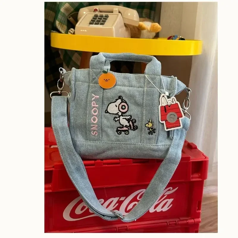 Snoopy Denim Cloth Shoulder Bag For Women Cartoon Embroidery Tote Handbag Female Large Capacity Shopping Bag Girls Crossbody Bag