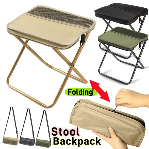 Taburete plegable para ocio al aire libre, camping y senderismo, viajes de pesca, práctico taburete portátil estilo bolso de hombro para almacenamiento