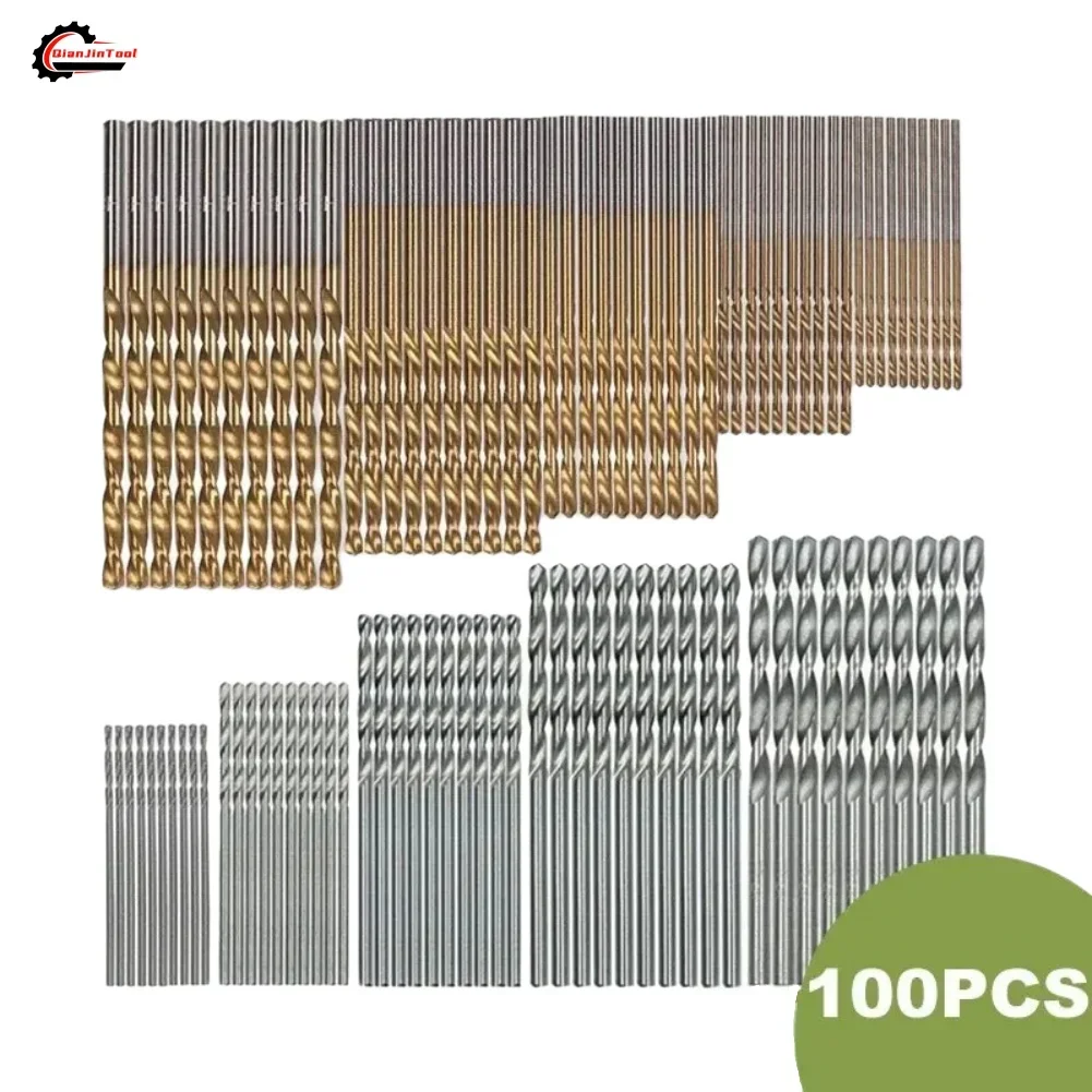 

100 шт. спиральная дрель, ручная электрическая дрель 1-3 мм, сделай сам, дрель для работы по дереву, титановое покрытие, натуральный цвет, сверло, набор аксессуаров для инструментов