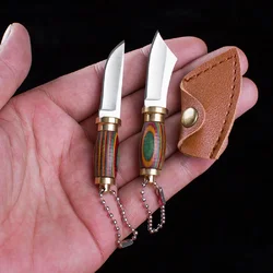 NEW Mini color wooden handle small straight knife portable key chain pendant unboxing small expert delicate knife