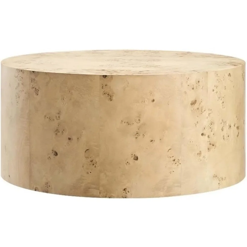 Table Basse Ronde en Bois Burl, 35 Pouces