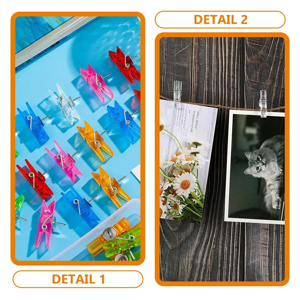 2 Boxes Mini Pushpin Clips Photo Clips for Christmas Wedding Anniversary Decor Wall Art DIY Crafts Small Plastic Clothespins