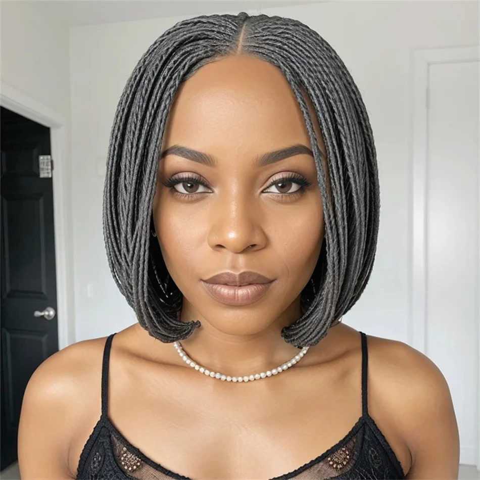 

Wigirl 13x1 T part Lace Front Human Hair Wigs Salt & Pepper Braided Wigs Micro Senegalese Twists Wig for Black Women