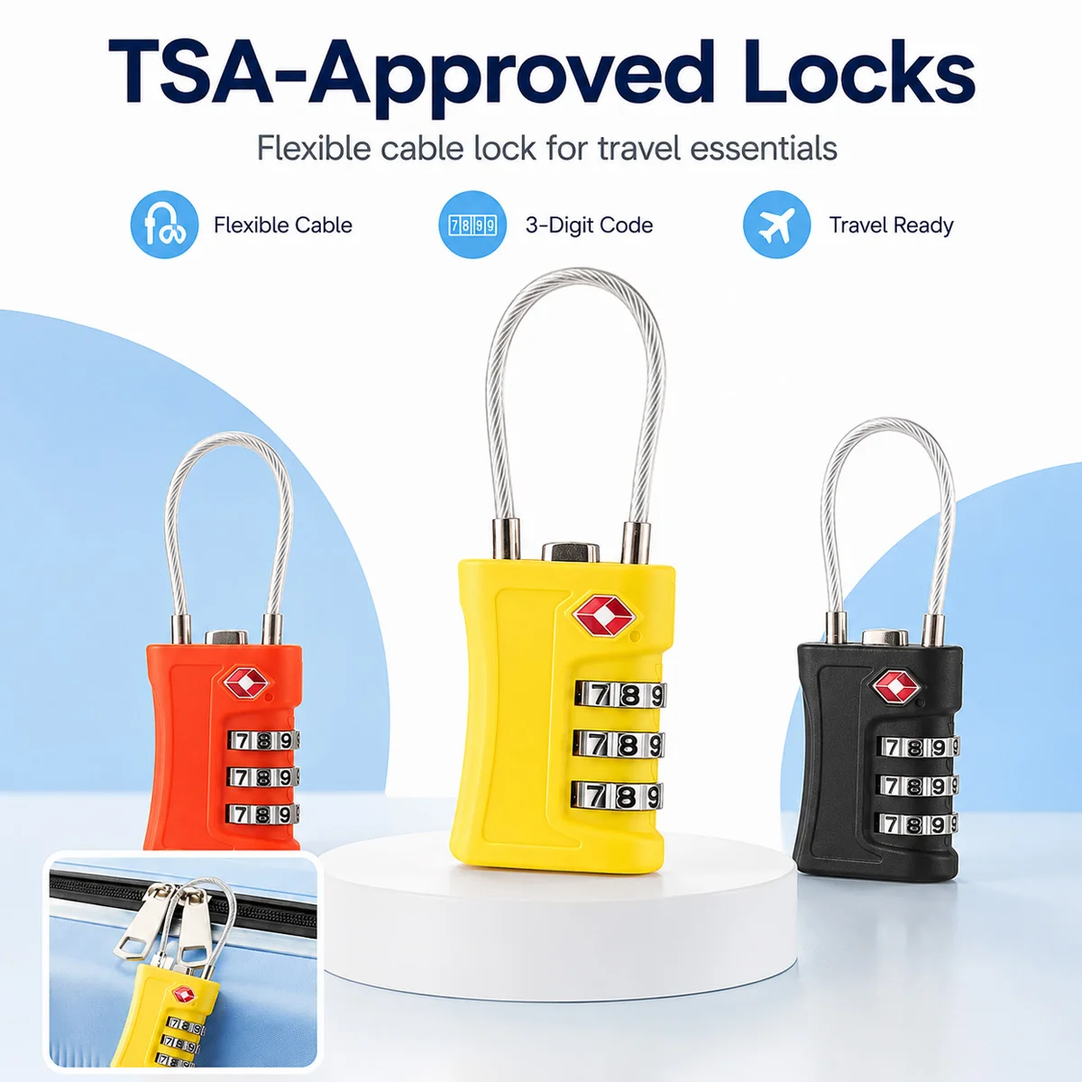 TSA Travel Luggage Lock Resettable Combination Padlock Travel Suitcase Security Lock For Bags Backpacks Gym Lockers And Cases