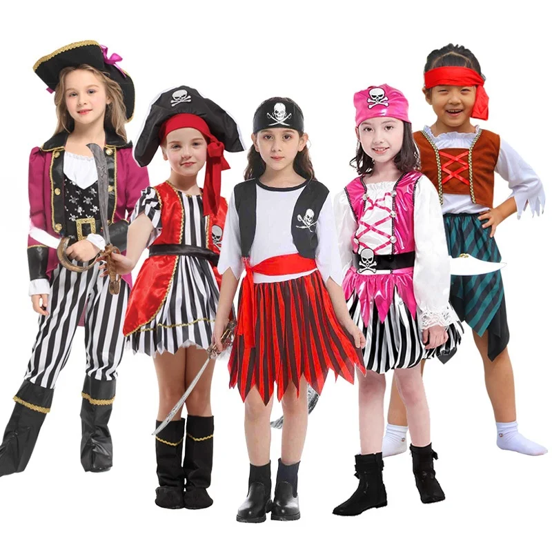 

Детский костюм на Хэллоуин, карибский пират Ja Sparrow, наряд для выступлений, юбка для девочек, одежда для выступлений на сцене