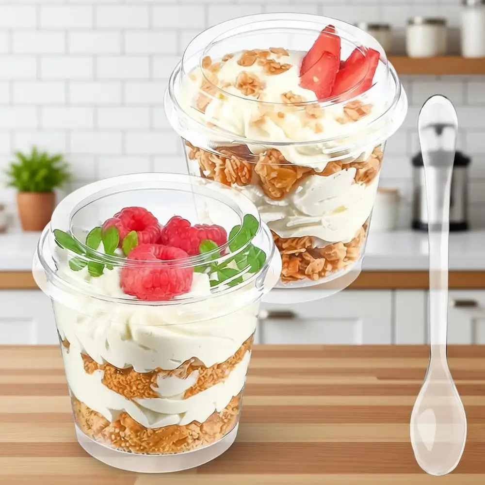 

100 штук пластиковых мини-стаканчиков для десертов объемом 6 унций с крышками и ложками для вечеринок и закусок