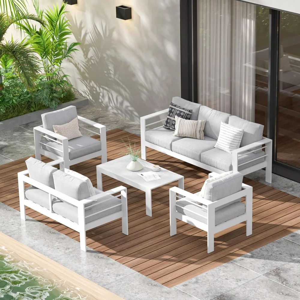 

Outdoor Patio Furniture Set, 7 Seats Modern Patio Conversation Sets, Outdoor Sectional Metal Sofa