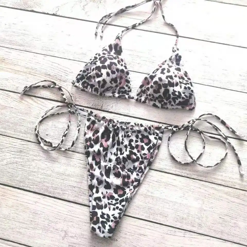 

Сексуальный женский купальник-бикини с принтом и двойным бантом, V-образный вырез, из нейлона, с чашечками, без косточек, бандо