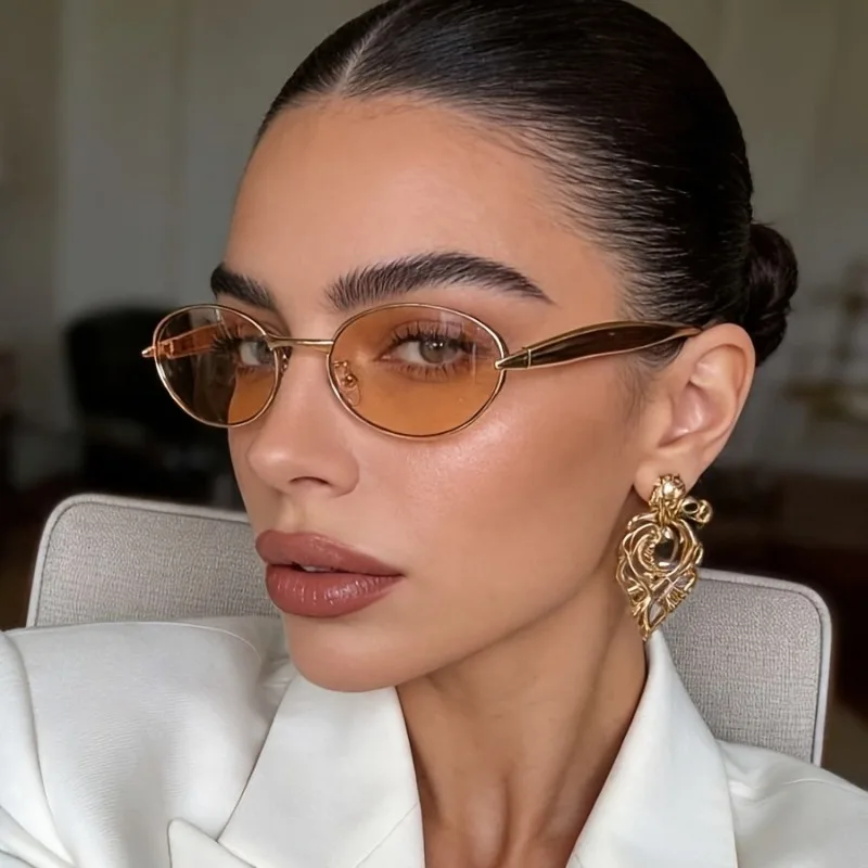 Fashionable Retro Metal Frame Oval Women's Temperament Glasses Casual Versatile Simple Sunglasses