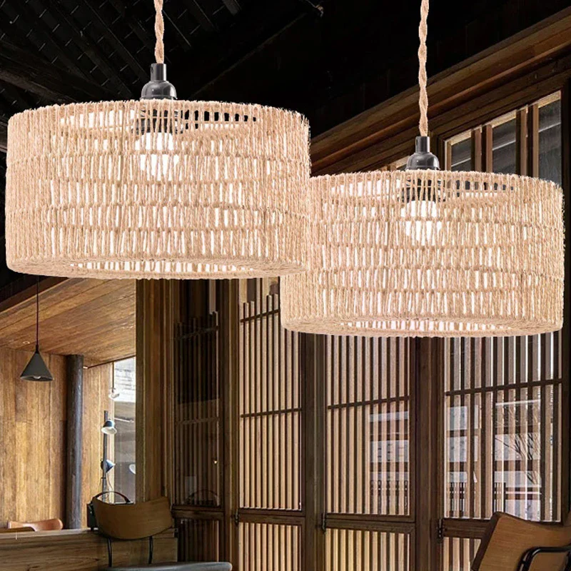 Rope Lampshade Chandelier Shade Bulb Guard Woven Pendant Lampshade For Restaurant Teahouse Living Room Paper