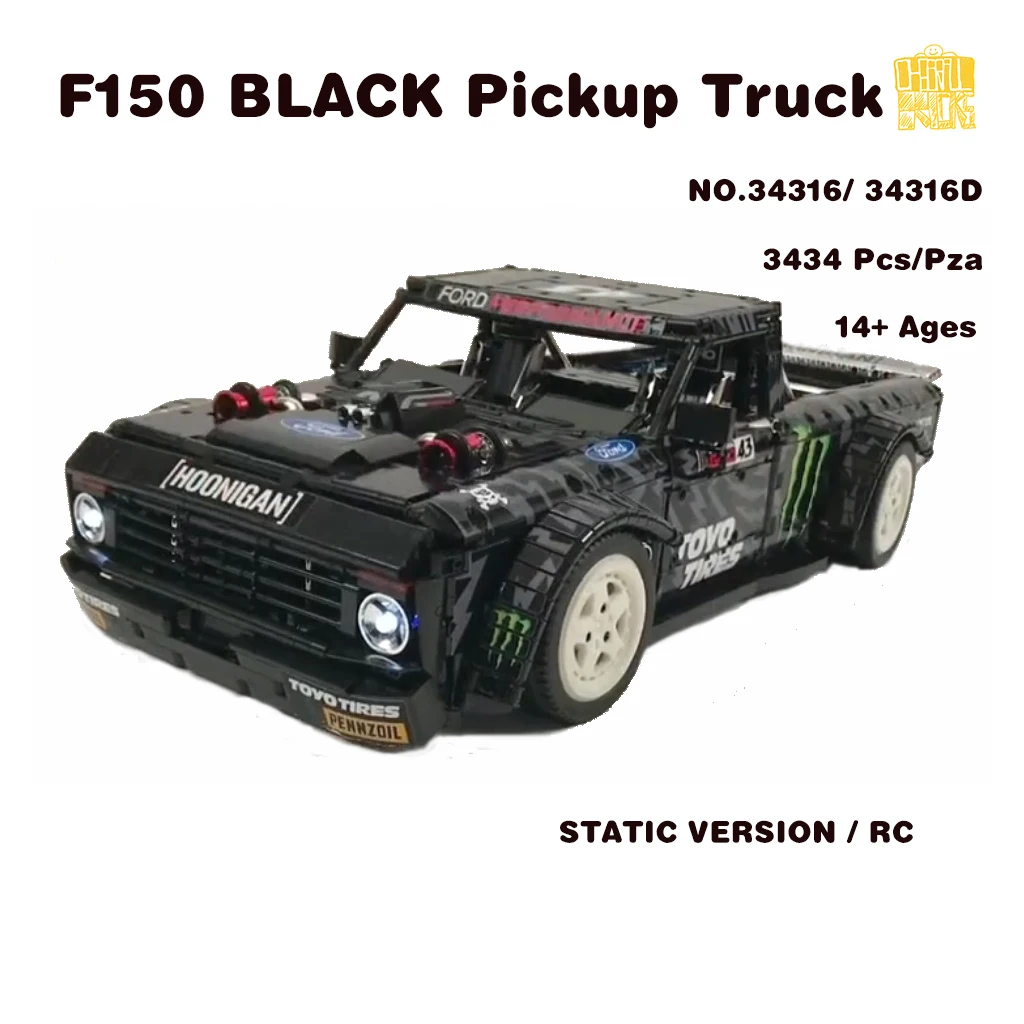 MOC-34316 F150 BLACK Pickup Truck Model With PDF Drawings Building Blocks Bricks Kids DIY Toys Birthday Christmas Gifts