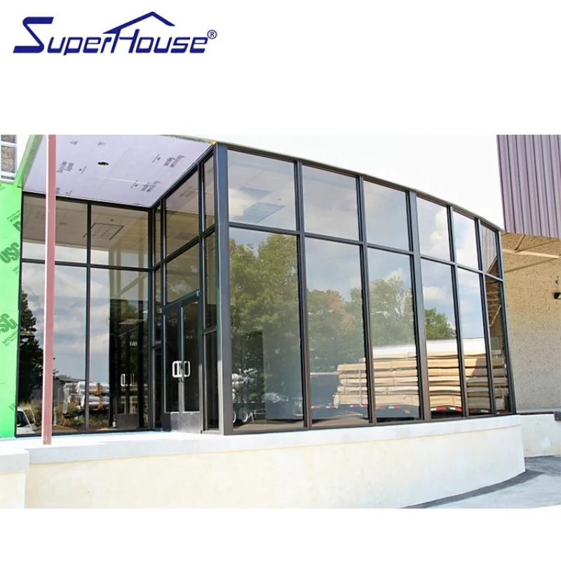 custom.USA Shopfront Storefront Customized Commercial Aluminium Fix Picture Window with Tinted Mirror Glass Shop and Office