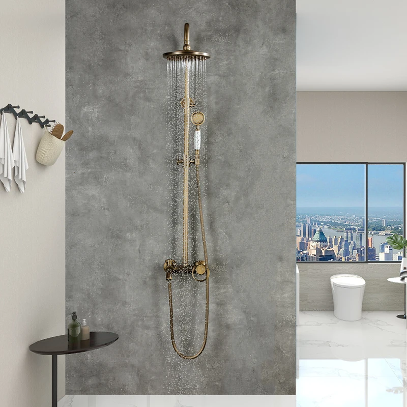 

Shower System with Handheld Shower Wall Mounted Bathtub Faucet Set with Hand Shower Bathroom Hot Cold Mixer Shower Valve Antique
