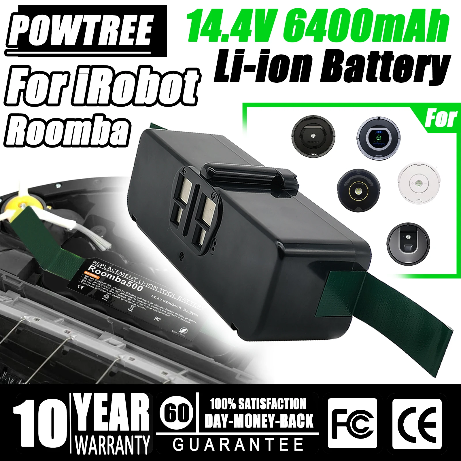 Para iRobot Roomba 6.4Ah 14,4 V 500 600 700 550 620 650 760 770 800 900 batería de aspiradora recargable herramienta batería de iones de litio