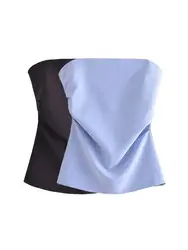 Women Fashion Draped Strapless Bustier Tops Sexy Exposed Shoulder Straight Neck Female Camis Mujer