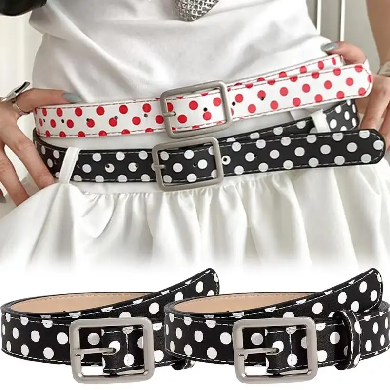 Polka Dot Faux Leather Belt Adjustable Metal Buckle Cute Print For Jeans Dresses Casual Daily Wear
