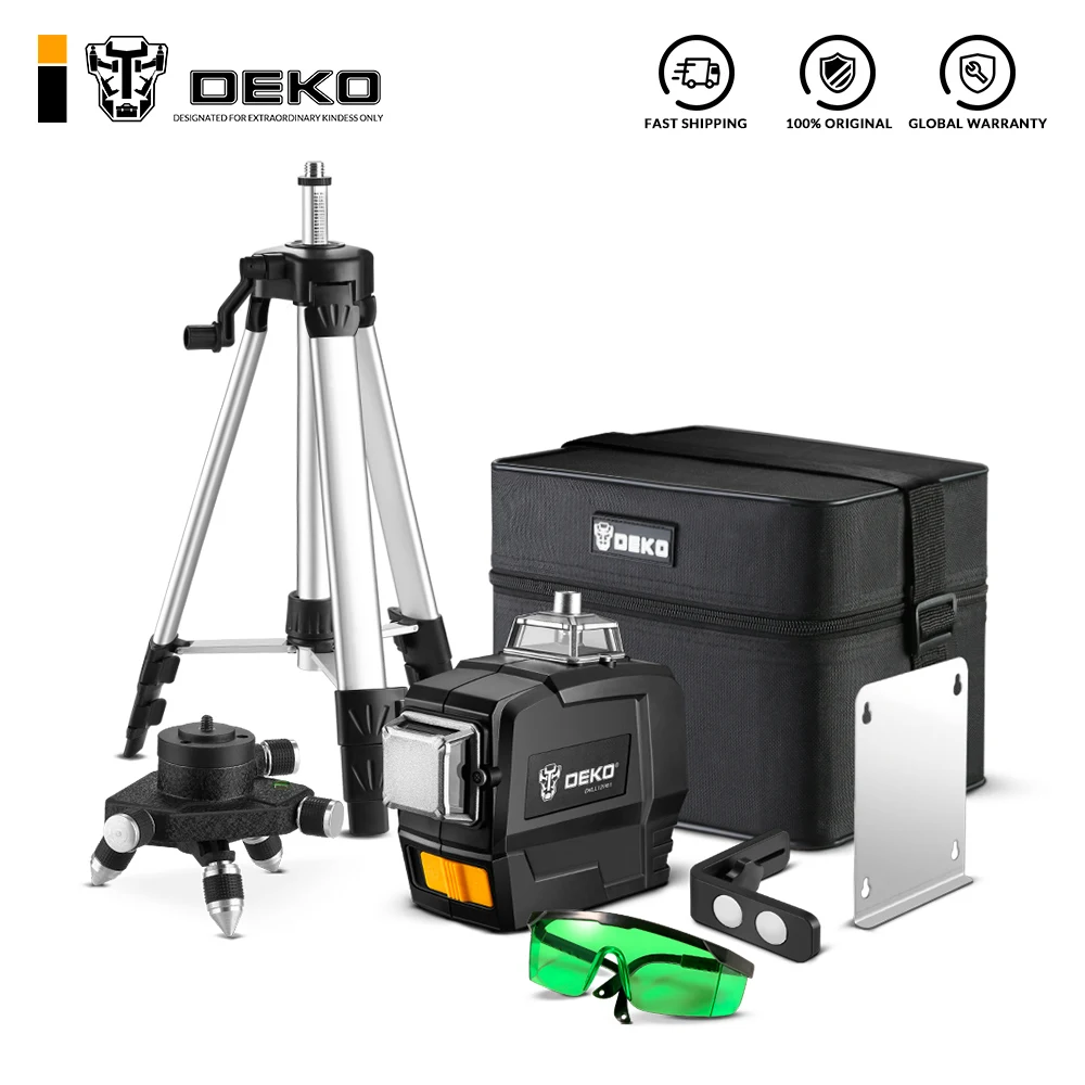 Nível Laser Verde Linhas Cruzadas Horizontais e Verticais Auto-nivelamento Interior e Exterior Série Dkll12pb 12 Linhas Deko3d