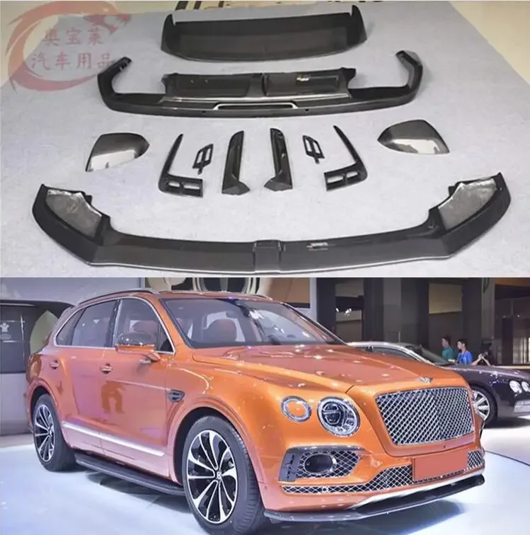 For Bentley Bentayga V8 W12 2016-2020 Real Carbon Fiber Car Front Bumper Lip Rear Spoiler Trunk Diffuser Cover Full Body Kit