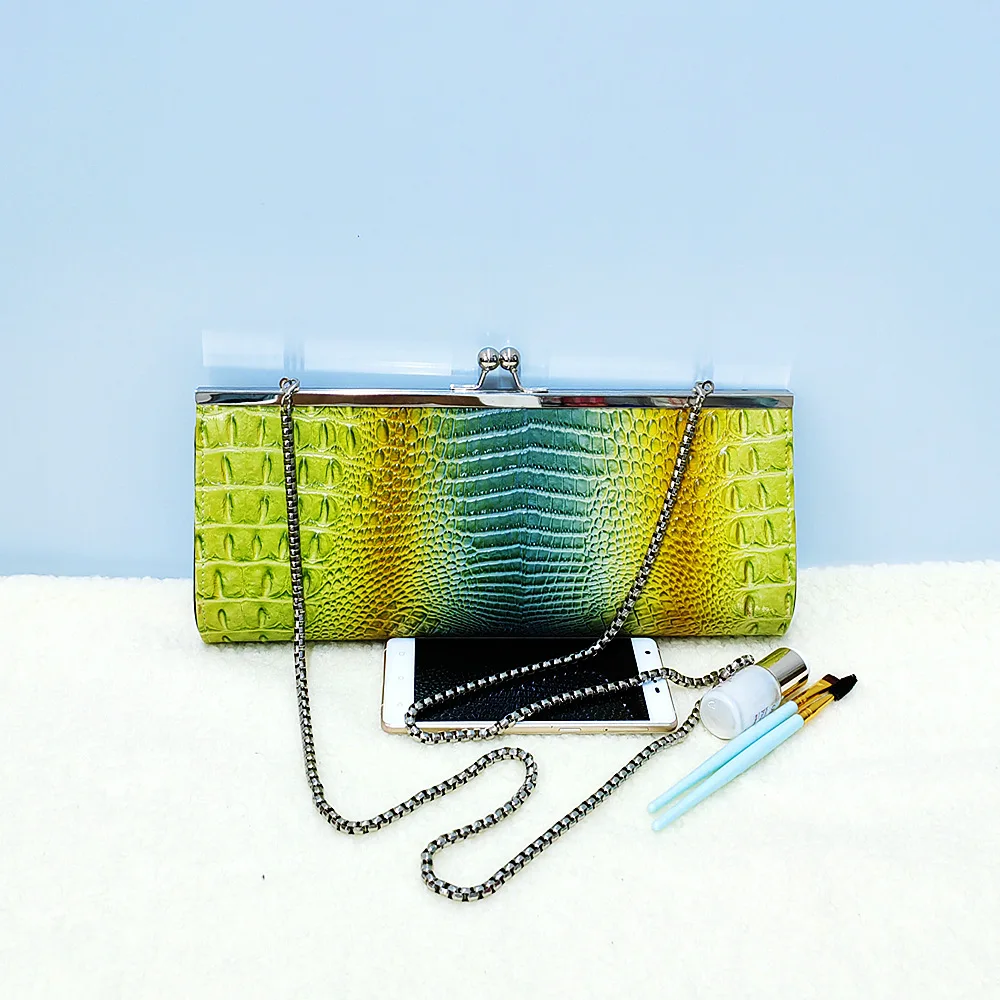 Rainbow Crocodile Pattern Women's Bag Chain Crossbody Dinner Clip Mouth High-end Luxury Bags Designer Carteras Diseñador De Lujo