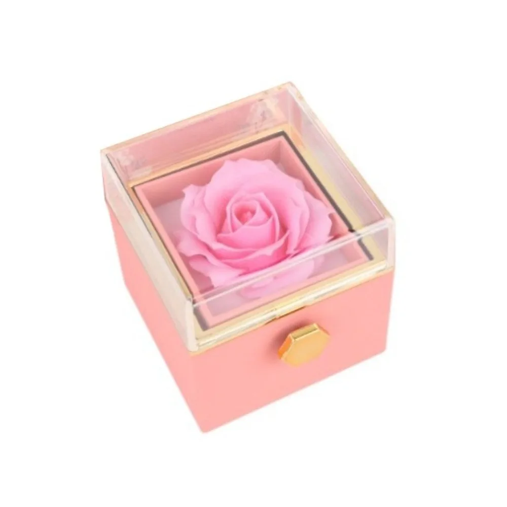 Rotation Rose Jewelry Gift Box Ring Display Eternal Rose Proposal Ring Boxes Luxury Dustproof Jewelry Display Rack Marriage