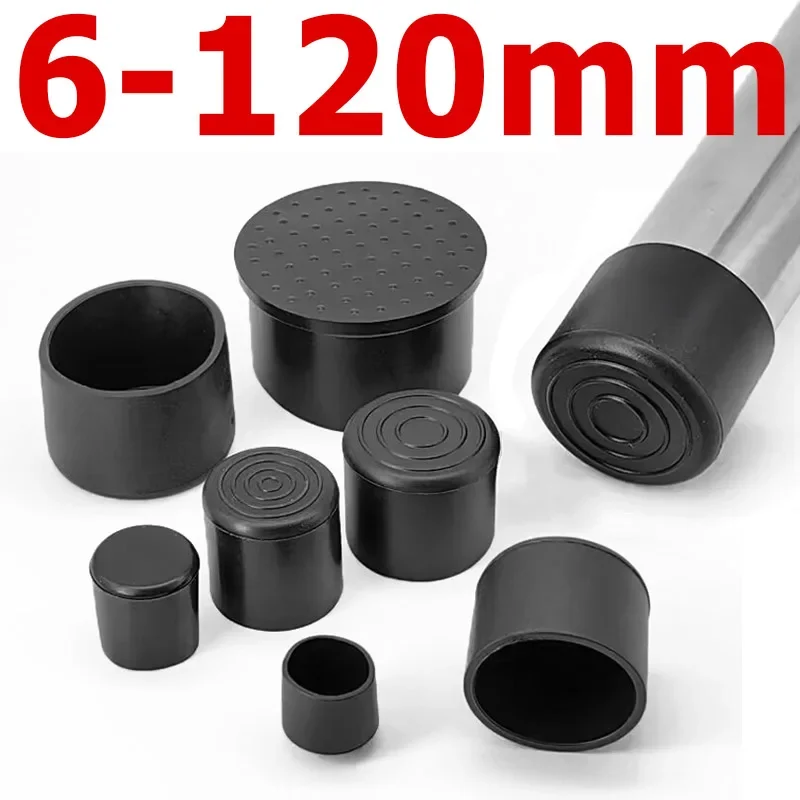 1/4pcs Round Black PVC Soft Rubber Pipe Sleeve Tube Cap Table Chair Foot Pad Protective Cover 6 8 10 12 14 16 19 20 22 25-100mm