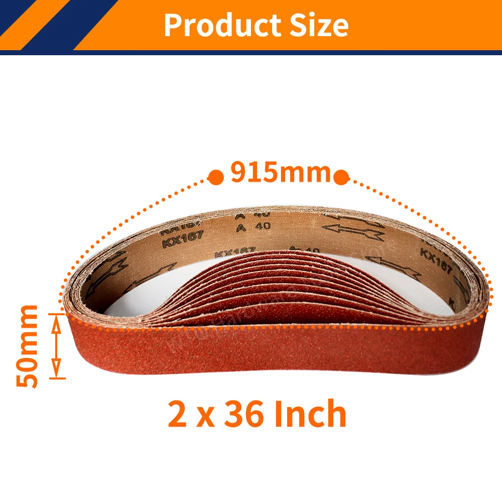 10PCS 915 * 50mm Sander Belts, 40-1000 Grits Aluminum Oxide Sanding Belt Metal Polishing Sandpaper for Belt Sander Abrasive Tool