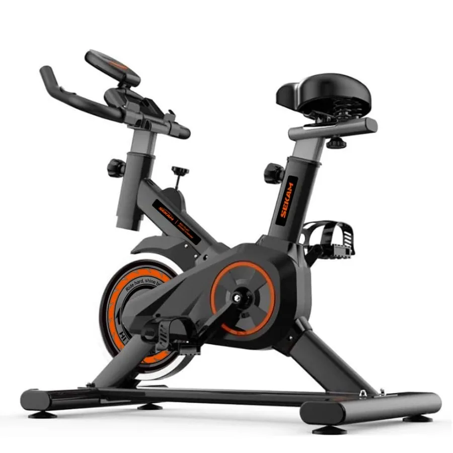 Indoor Cycling Bike with Silent Belt Drive for Home Exercise Adjustable Comfort Seat and LCD Monitor Black Frame High Resistanc