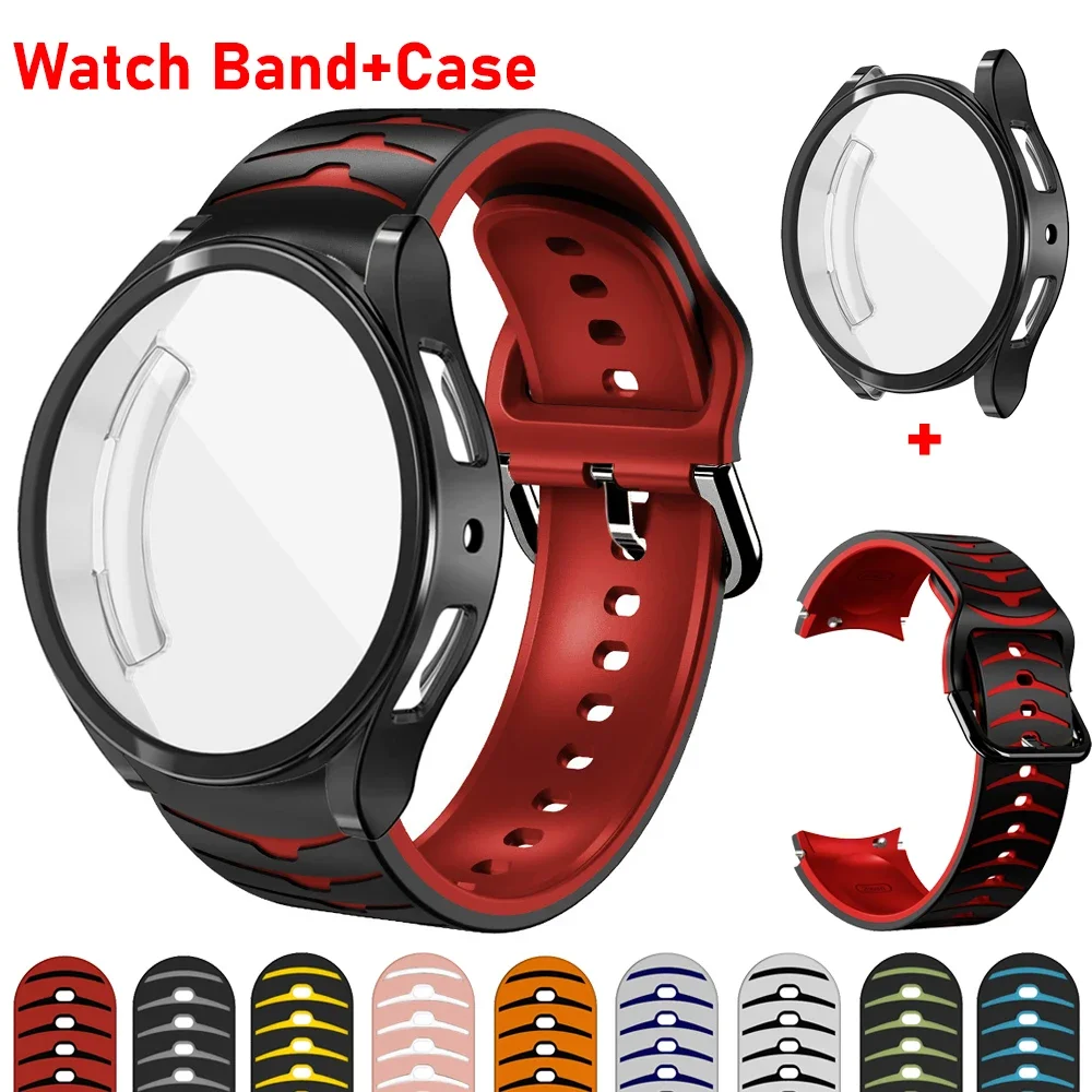 No Gaps Band For Samsung Galaxy Watch 6 classic 43 47mm/4/5/6 44mm 40mm Silicone correa Bracelet Galaxy 5 Pro 45mm Strap+Case