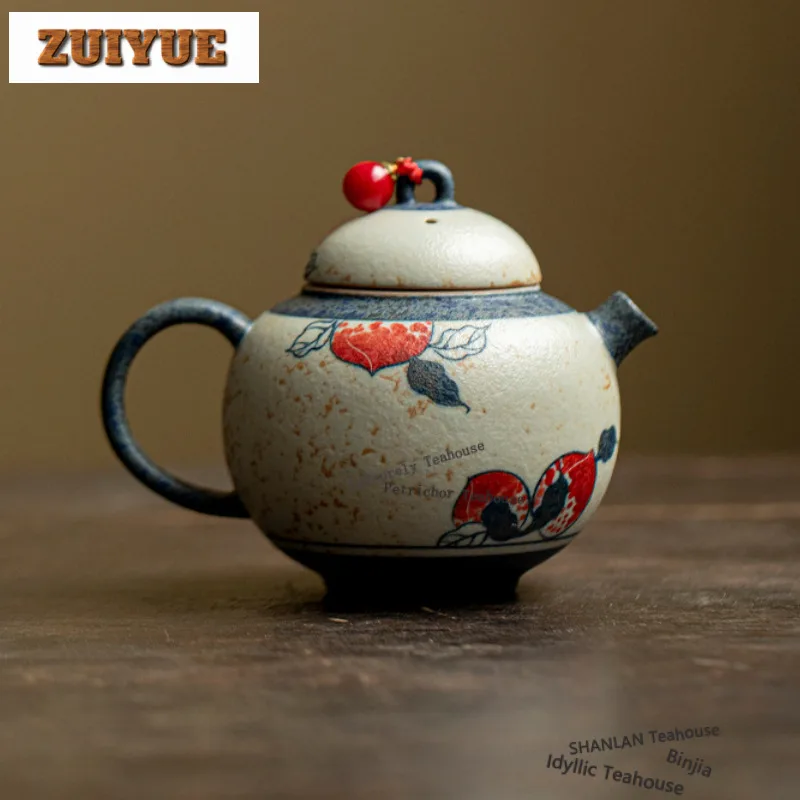 160ml Hand-painted Peach Teapot Vintage Tea Infuser Pot Household Tea Maker Kettle With Ball Hole Tableware Supplies Collection