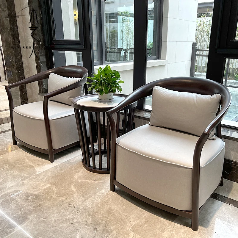 

Zen new Chinese ebony solid wood leather leisure chair corner table