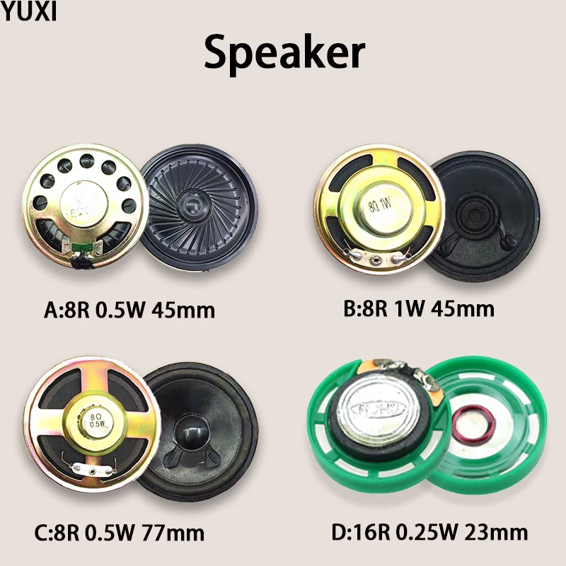 YUXI 1PCS Circular Speaker For Diameter 23/45/77mm 8/16 Euro 0.25/0.5/1W Inner Magnetic Ultra Thin Iron Shell Toy Speaker