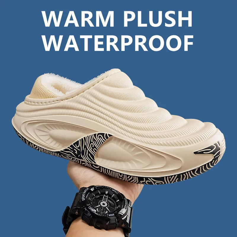 New Fashion Cotton Men's Slippers Winter Warm Plush Men Slippers Waterproof Men Garden Shoes Indoor Outdoor Men's Warm Shoes