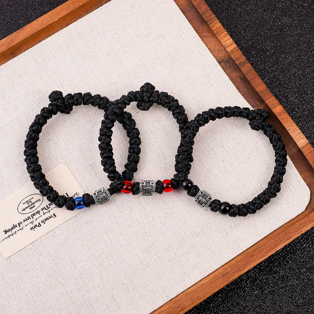 1-Piece Alloy Cross Red Bead Black Bead 33 Knot Woven Bracelet Eastern Orthodox Men's and Women's Daily Prayer Bracelet Set
