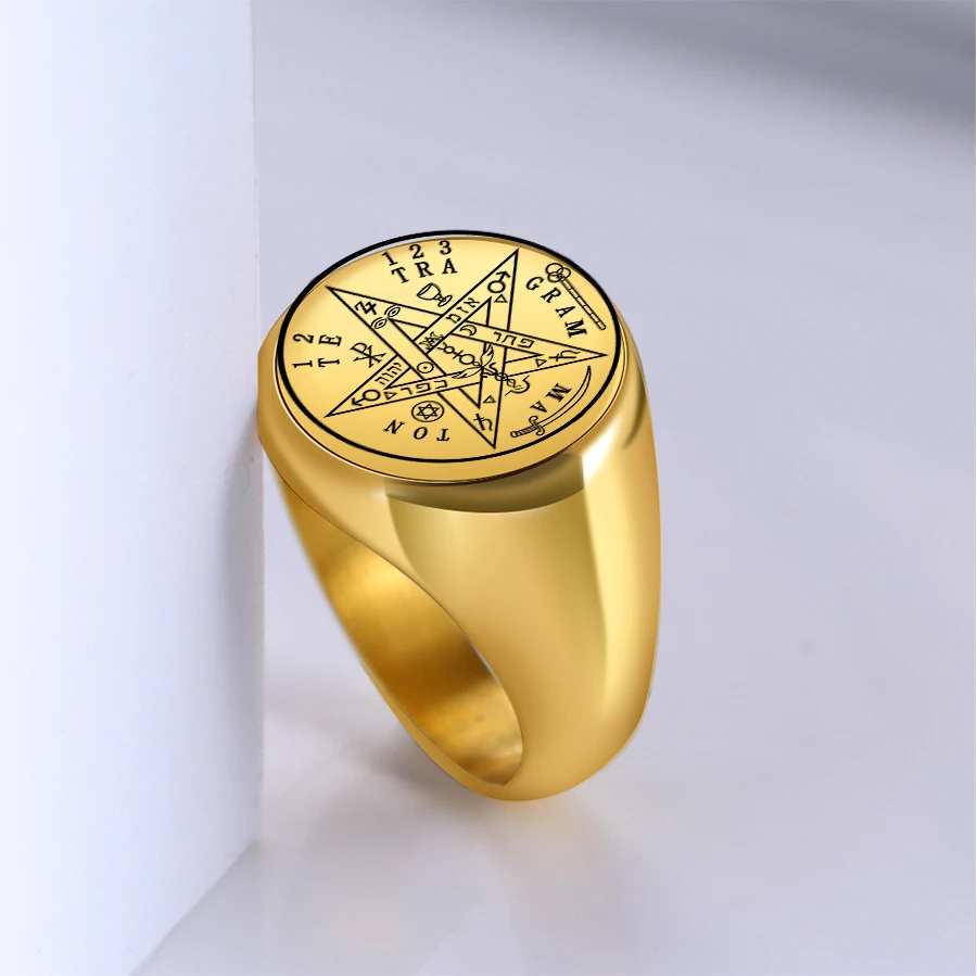 LIKGREAT Solomon Pentagram Ring Viking Tetragrammaton Rings Wahyeh Magical Blessed Amulet Stainless Steel Talisman Men's Ring Pu