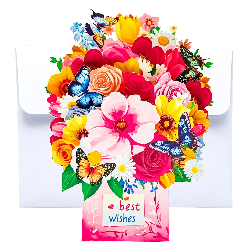 

3D Pop-Up Flower Greeting Card Multi-Style for Mother's Day Birthday Wedding Valentine's Day Anniversaries Perfect Gift Postcard