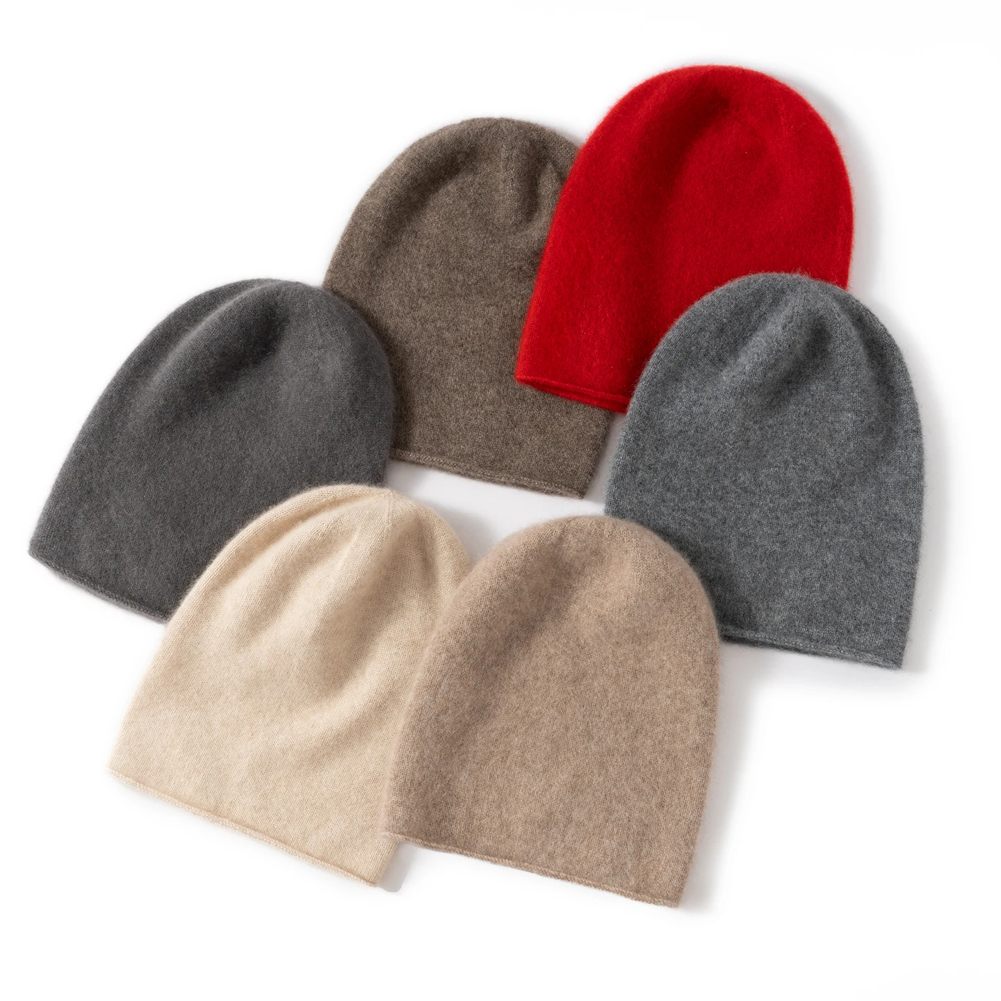 

Women 100% Pure Cashmere Pullover Hat Knitted With Rolled Edges Fashionable Versatile Korean Soild Hat Autumn Winter Thick Warm