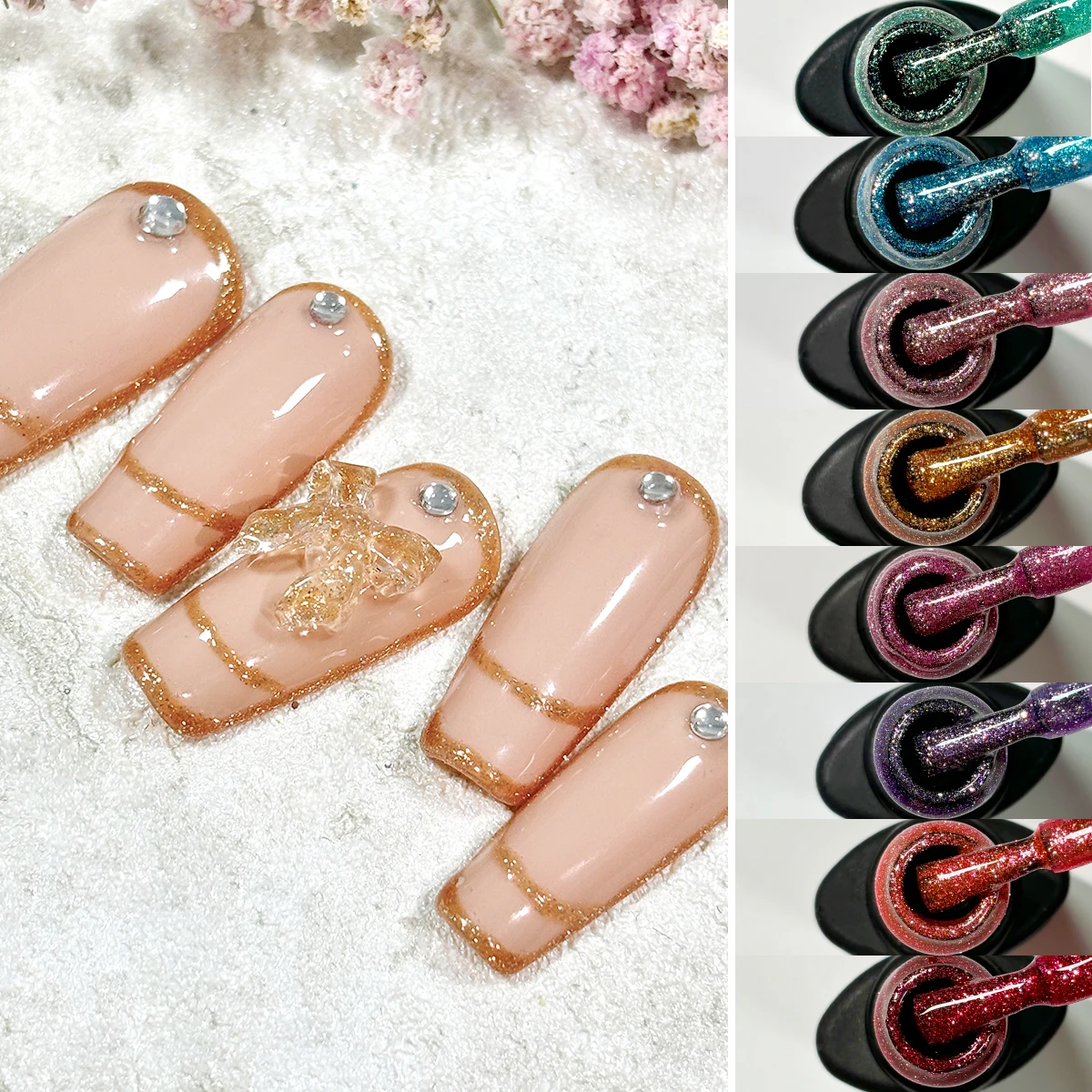 غراء سحب معدني لامع 9D مطلي بالأشعة فوق البنفسجية نقع قبالة طلاء الأظافر - غراء بلاتيني ذهبي وفضي عالي الكثافة لتقليم فلاش أ #4