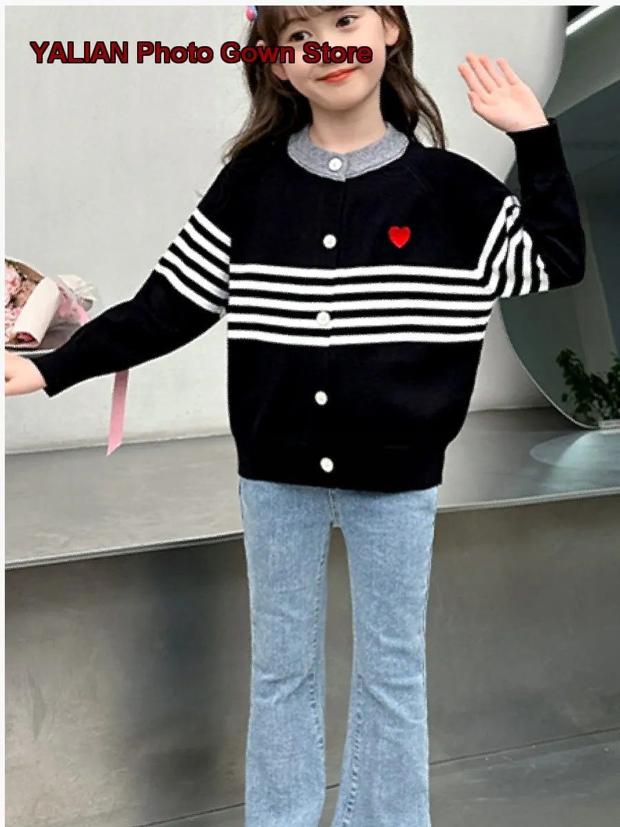 Girls Striped Cardigan Early Spring Knit Top Little Girl Kids