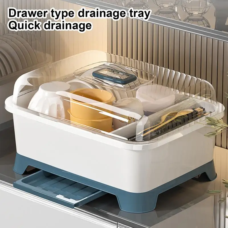 Dish Drying Rack Kitchen Utensils Drainer Rack with lid Cupboard Organizer Countertop Dinnerware Storage Rack Kitchen accessory